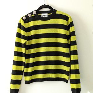 Festive Cashmere pullover - Ganni, S, sparkly buttons, stripes!